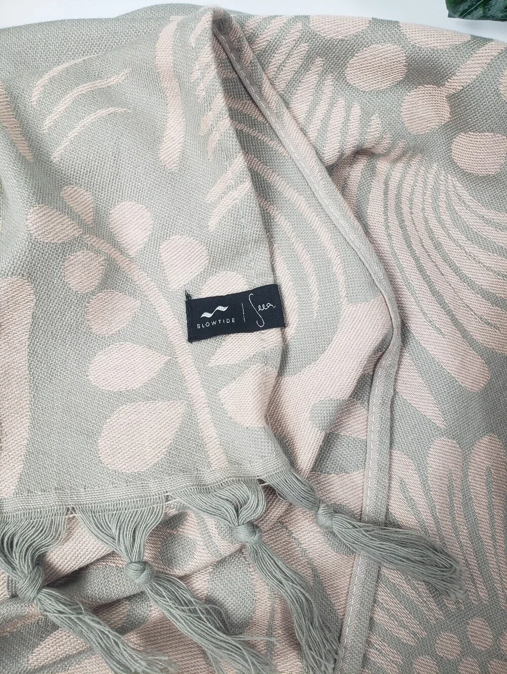 SLOWTIDE Tan & Sage Print w/ Fringe -Table Cloth Yoga Mat Turkish Beach Towel